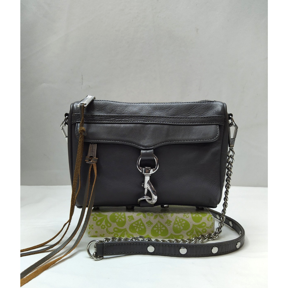 Rebecca Minkoff Gray Leather Studded Zipper Closure Chain Crossbody Bag
